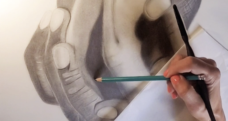 Watch visual artist Lourdes Lapetra draw her piece, “Hold my Hand”