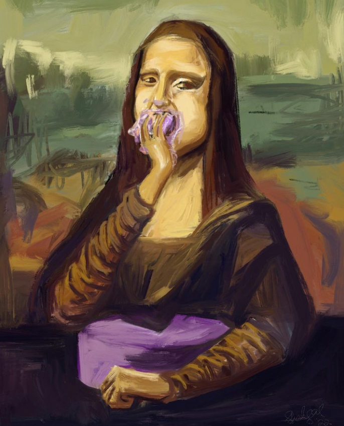 Mona Lisa Eating a Purple Cake