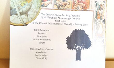 Keith Garebian awarded the Ellen S. Jaffe Humanist Poetry Award from the Ontario Poetry Society